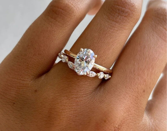 2 Carat Oval Ring with Marquise Band Set